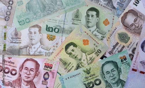 Fotografie Big amount of Thai baht money banknotes