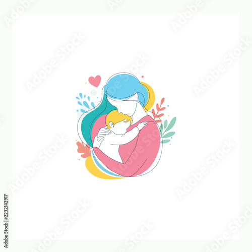 Minimalist Mother Holding Baby Illustration Vector for Happy Mother's Day Design