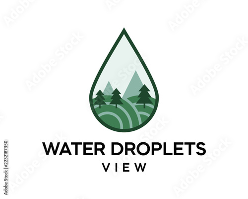 A logo featuring a natural landscape with mountains and trees.