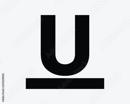 Underline text vector icon in black bold style with letter U and line representing typography formatting and text editor