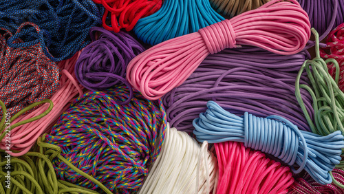 paracord, coils of multicolored rope, close-up