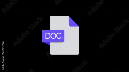 DOC File Format Icon Animation with Digital Document and Image Extension Concept. Transparent Background.