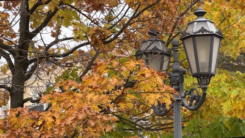 Golden crown and street lamp in the old town