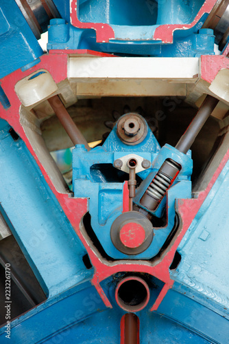 Engine cutaway reveals internal mechanical components