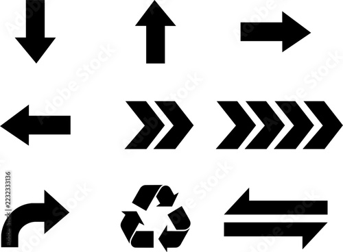 Black arrow icons isolated on transparent background