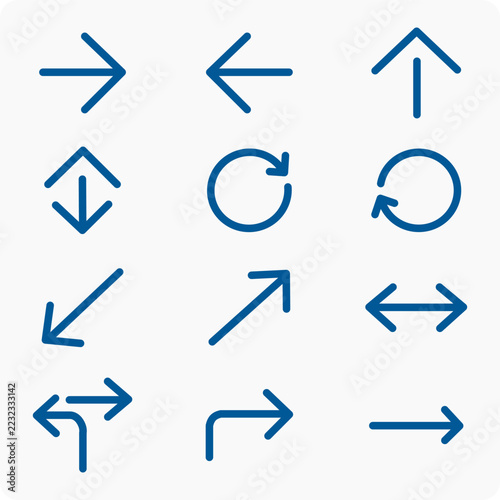 Blue arrow icons set isolated on transparent background