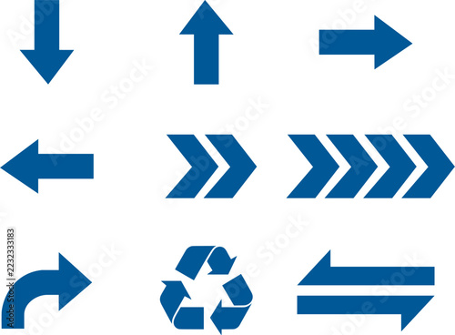 Blue arrow icons set isolated on transparent background