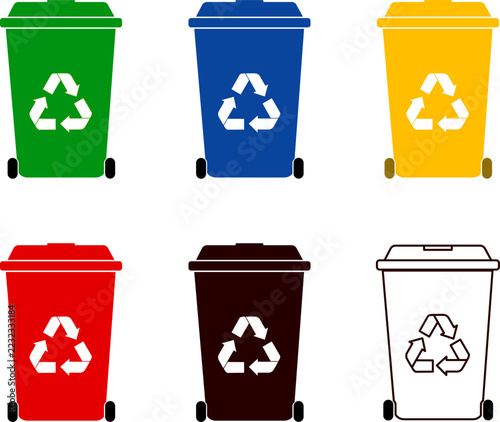 Colorful recycling bins isolated on transparent background