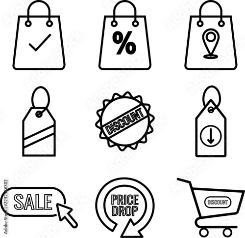 Shopping sale discount icons with text