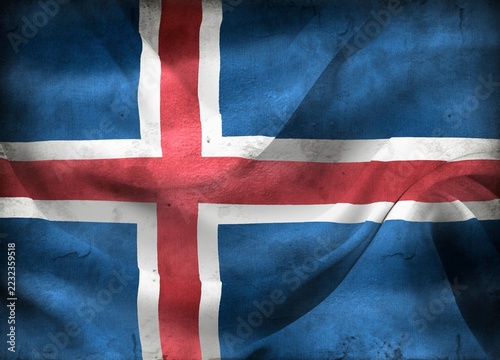 Obraz na plátně Vintage look 3D illustration of a Iceland flag - realistic waving fabric flag