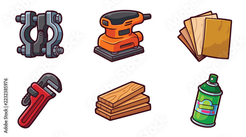 Hand Tools and Woodworking Equipment Set Vector Illustration