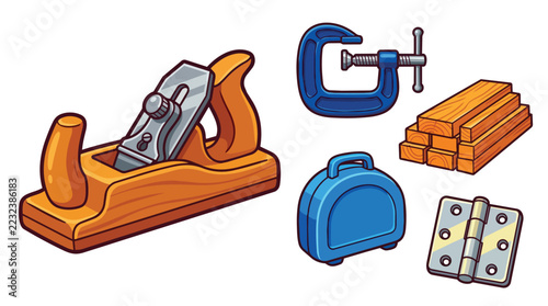 Hand Tools Set Including Planer Tool Woodworking Clamps Screwdriver Hinges
