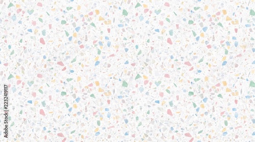 Terrazzo texture with colorful stone chips on white background for modern interior design