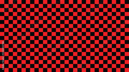 Red and black checkerboard pattern, bold geometric checkered squares background, racing flag style vector illustration