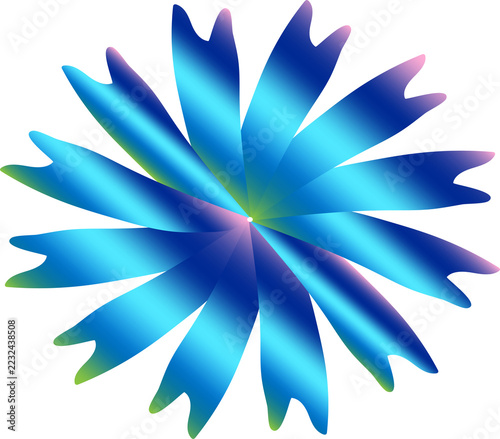 Modern abstract vector illustration featuring a vibrant blue holographic gradient floral flower shape isolated on a clean white backdrop.