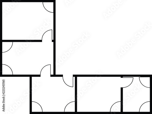 HappDisableFSimple minimalist house floor plan icon vector line illustration showing empty rooms and door openingsish Multi level residential architectural floor plan blueprint vector