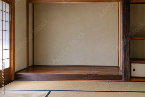 Empty tokonoma alcove in a quiet Japanese room