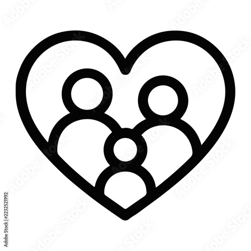 Minimalist Family Icon with Heart Shape Representing Love Unity and Care Vector Illustration for Insurance Charity Foundation or Social Service Branding Minimal Line Art Design for Web and Print