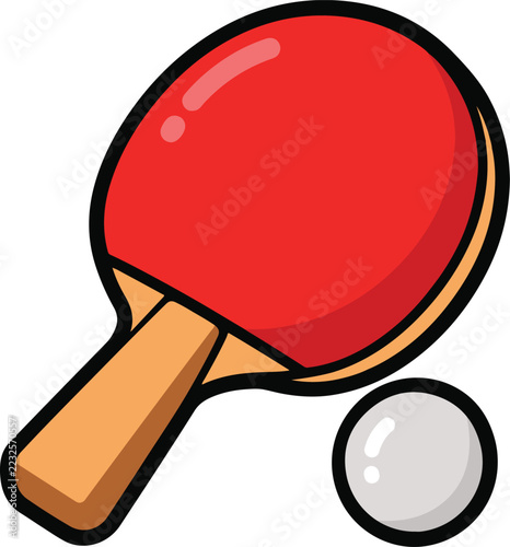 Ping-pong rackets or a paddle and ball. Small table tennis gear and sports game equipment in flat vector illustration isolated on a white background