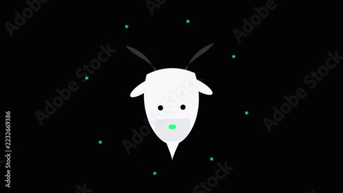 A quirky graphic representation displays a digital goat character floating amidst tiny glowing particles in dark space, showcasing playful design elements for creative technology projects today
