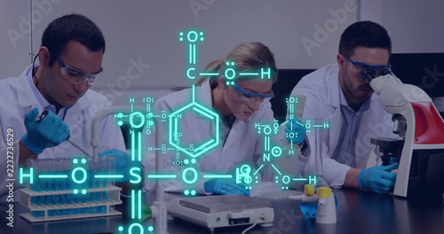Composite of chemical structures over diverse scientists