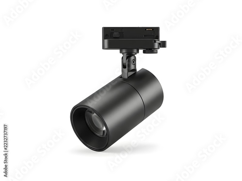 Modern Black Track Lighting Spotlight Isolated on White Background for Interior Gallery Design