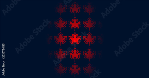 Red Maple Leaves Pattern on Dark Blue Background