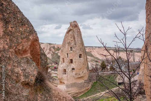 Fotografie Ancient volcanic fairy chimneys and cave dwellings in Cappadocia