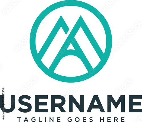 Minimalist letter m and a monogram vector graphic logo design featuring vibrant teal typography enclosed inside a perfect round circle shape with clean lines and modern corporate branding aesthetics
