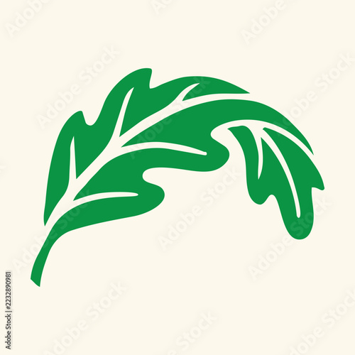 Abstract Curved Green Leaf Nature Hand Drawn Illustration