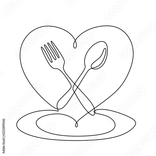 One continuous linear plate, high and fork. Vector illustration.