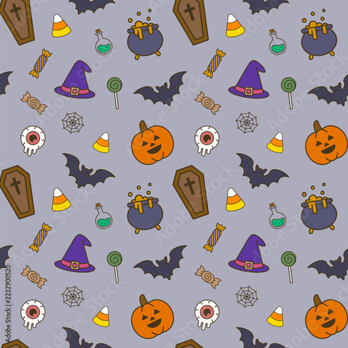 Spooky Halloween seamless pattern for autumn holiday background