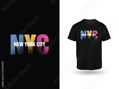 New York City t-shirt design with colorful halftone typography