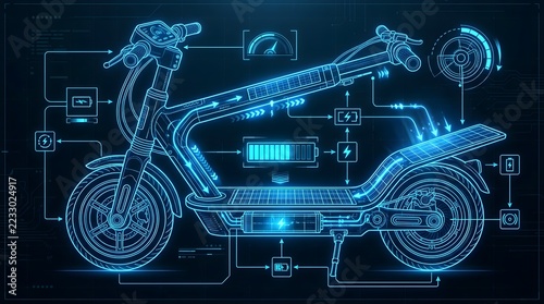 Electric Scooter Detailed Technical Blueprint Design.