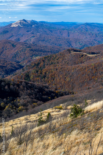 Bieszczady Mountains landscape view from Bukowe Berdo peak in autumn