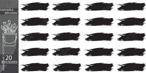 20 Bold Black Paint Brush Strokes with Rough Edges for Grunge Graphic Design, Banners and Creative Overlays