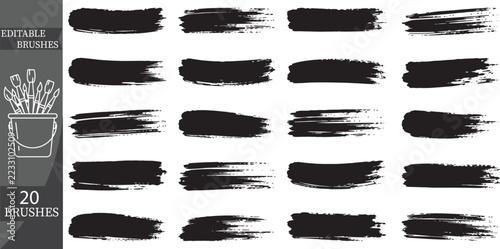 20 Black Dry Brush Strokes and Grunge Paint Textures Collection for Creative Graphic Design Elements