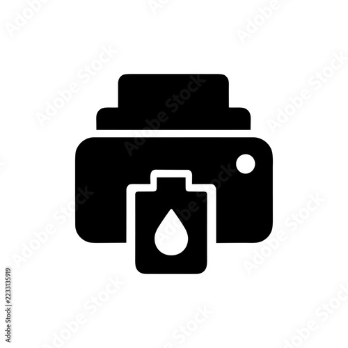  Inkjet Printer with Ink Droplet Symbol, Ink Cartridge and Color Printing Equipment Solid Black Icon