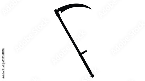 Grim reaper scythe with curved blade presented as a black silhouette
