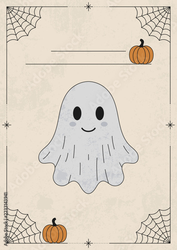 Minimalist Retro Halloween Poster with Cute Ghost