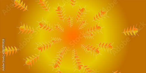 Vibrant Yellow and Orange Sunburst Vector Background with Radial Botanical Wheat or Floral Elements Design