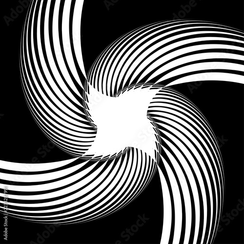 Obraz na plátně Black and white swirling spiral with four curved arms creating a dynamic vortex