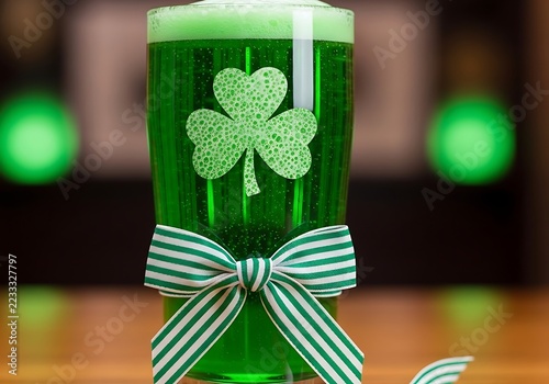 Green chocolate bar with shamrock and green ribbon
