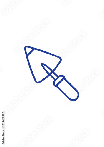 Blue outline masonry trowel icon for construction and repair