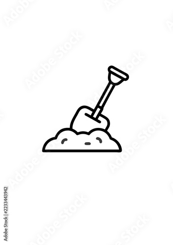 Black line icon of a shovel digging into the soil