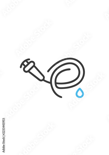 Coiled water hose with nozzle and single blue drop icon
