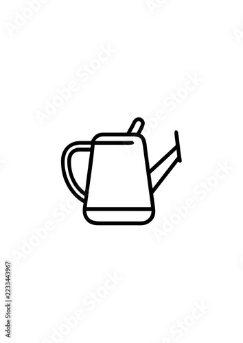 Black line art watering can icon on white background