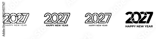 Happy New Year 2027 logo in navy and light blue modern typography for festive celebration designs.