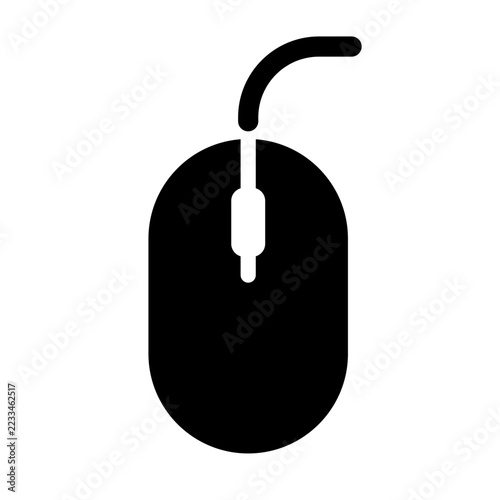 Black computer mouse silhouette icon isolated on white background for technology and business software applications