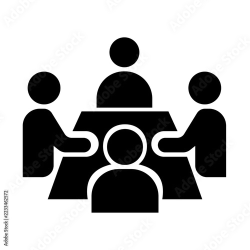 Flat Vector Icon of a Professional Team Having a Group Meeting Around a Conference Table for Business Strategy and Collaboration